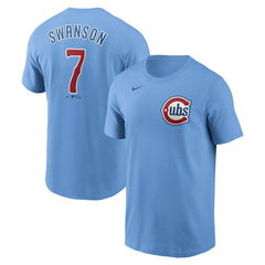 Dansby Swanson Chicago Cubs Nike Fuse Name & Number T-Shirt - Light Blue T-shirts