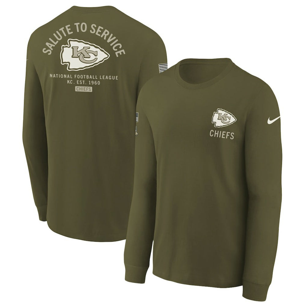 Kansas City Chiefs Youth 2025 Salute to Service Sideline Long Sleeve T-Shirt - Olive T-shirts