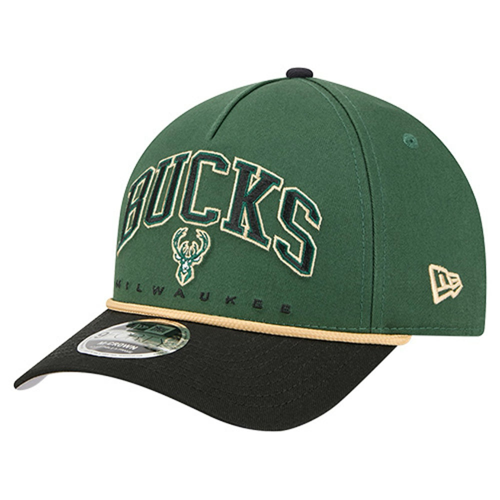Milwaukee Bucks Bold Arch COOLERA 9FORTY A-Frame M-Crown Adjustable Hat Hunter Green - New Era