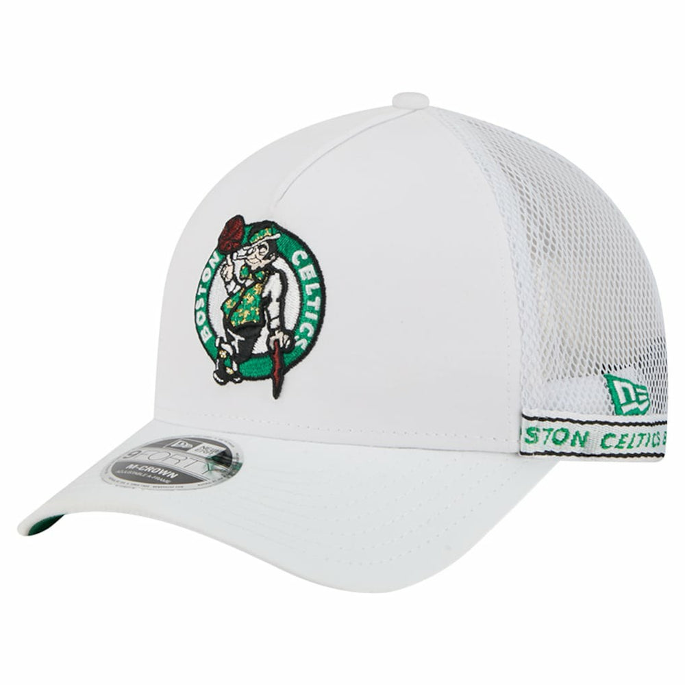 Boston Celtics Featherweight Team Tape 9FORTY M-Crown A-Frame Adjustable Hat White - New Era
