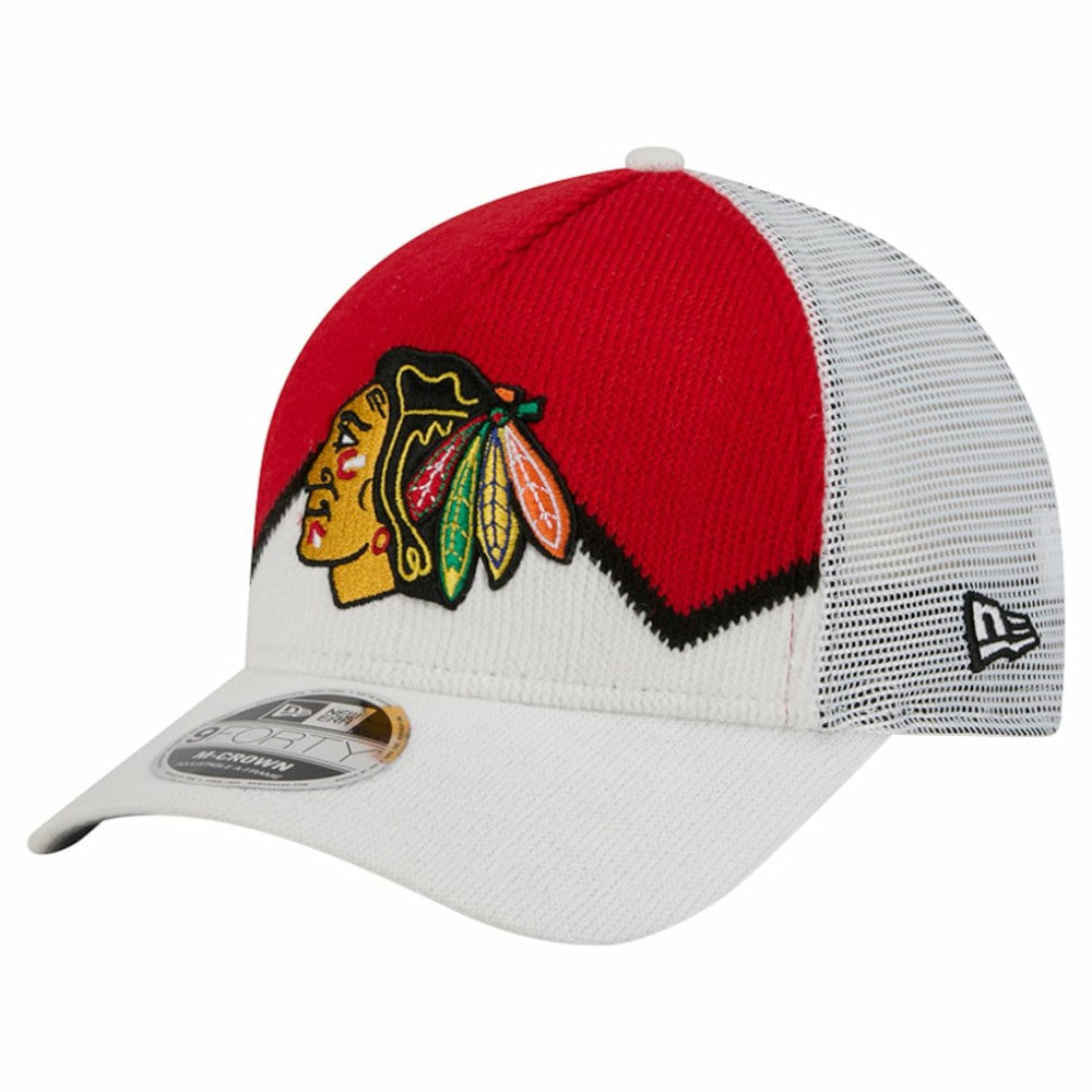 Chicago Blackhawks New Era Hockey Sock 9FORTY A-Frame M-Crown Adjustable Trucker Hat - White/Red | US 202715538