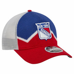 New York Rangers New Era Hockey Sock 9FORTY A-Frame M-Crown Adjustable Trucker Hat - Red/Blue | US 202715540