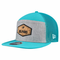 Miami Dolphins New Era Cork Split Panel 9FIFTY Trucker Snapback Hat - Gray/Aqua Hats