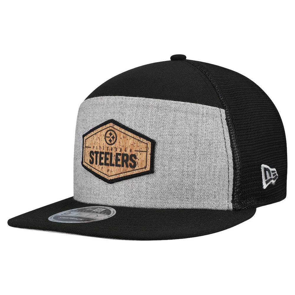 Pittsburgh Steelers New Era Cork Split Panel 9FIFTY Trucker Snapback Hat - Gray/Black Hats