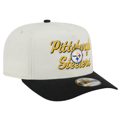 Pittsburgh Steelers New Era Chainstitch A-Frame 9FIFTY Adjustable Hat - Cream/Black Hats
