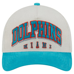 Miami Dolphins New Era Throwback Two-Tone Sided Corduroy 9FORTY A-Frame Adjustable Hat - Cream/Aqua Hats