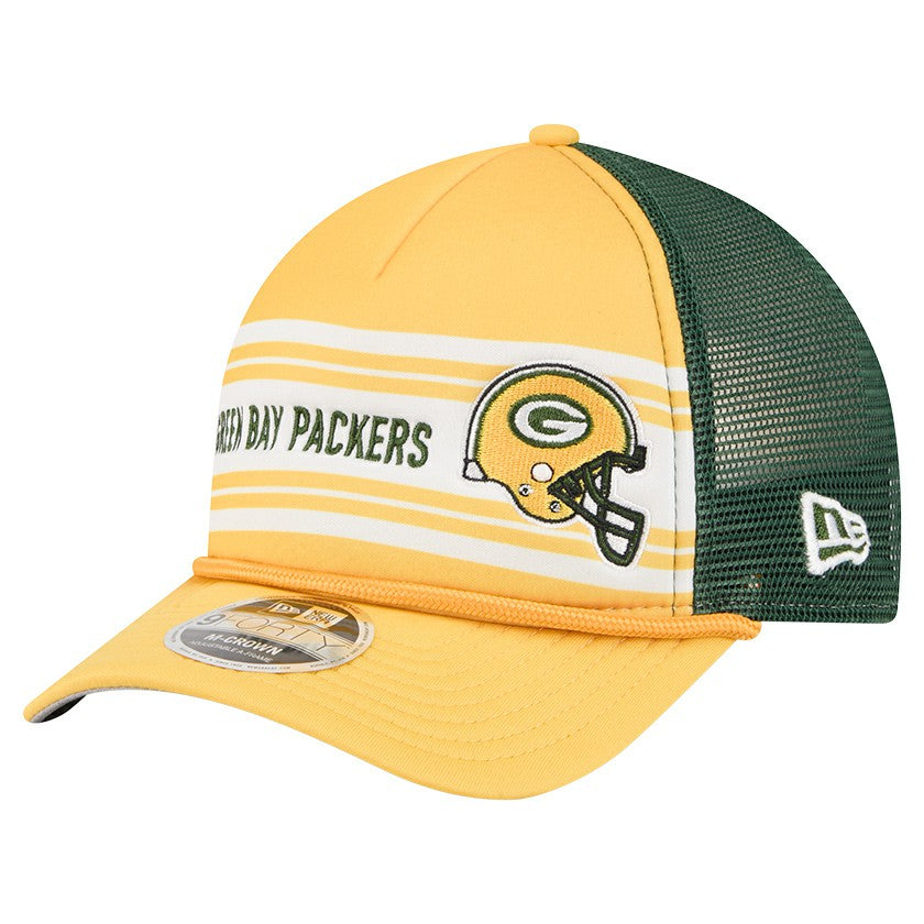 Green Bay Packers New Era Linear A-Frame 9FORTY Adjustable Hat - Gold Hats