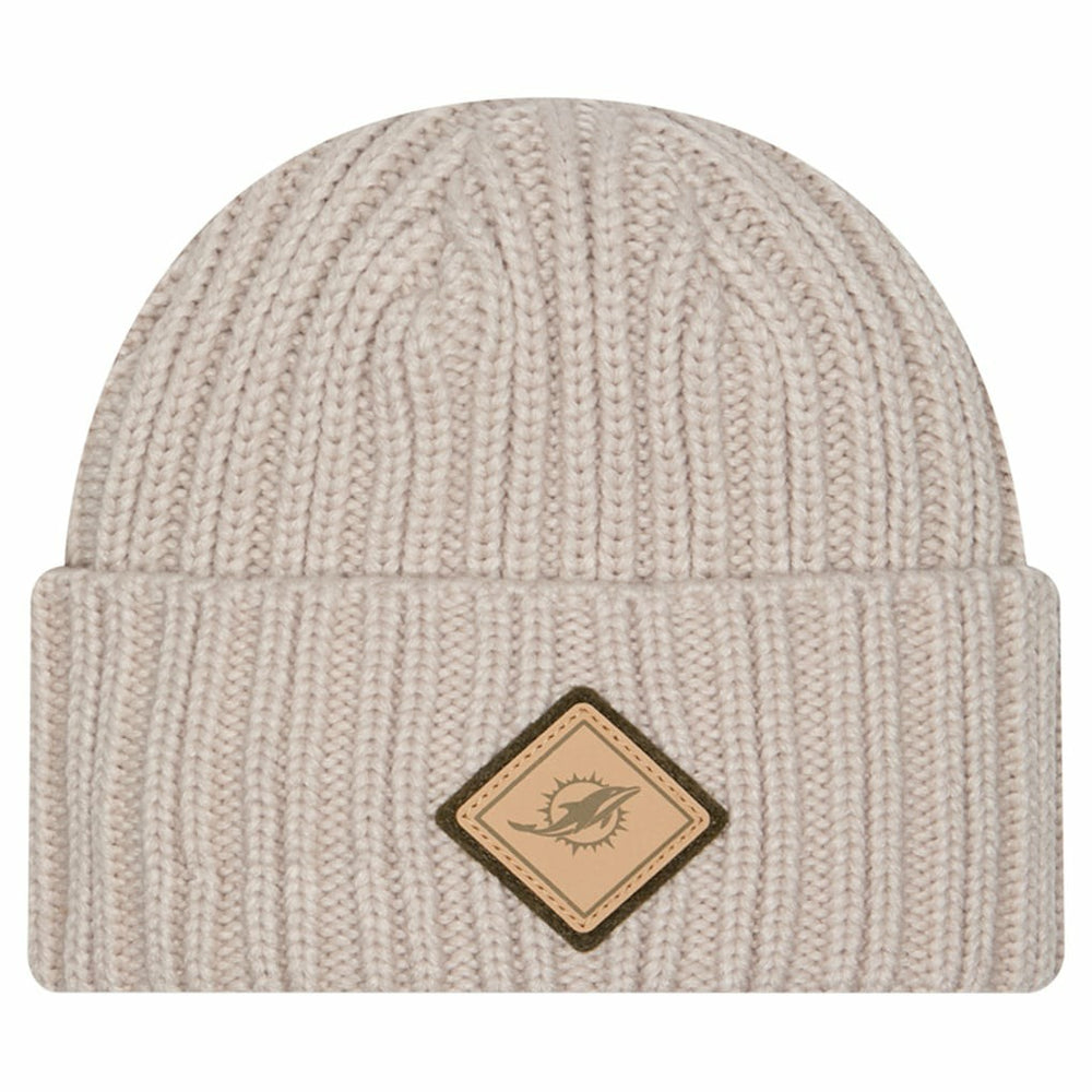 Miami Dolphins New Era Logo Applique Cuffed Knit Hat - Light Beige Hats