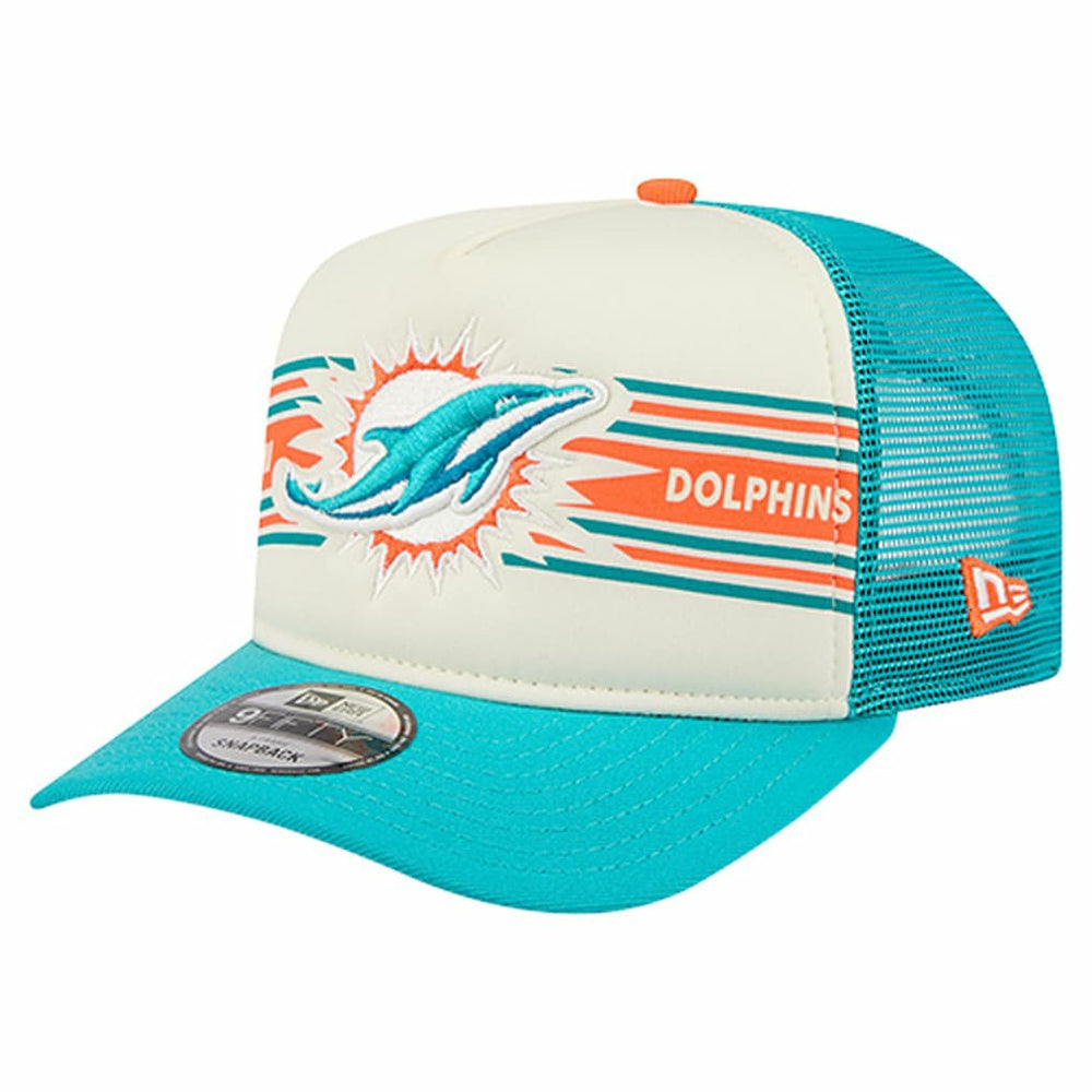 Miami Dolphins New Era Banner A-Frame 9FIFTY Trucker Snapback Hat - Cream/Aqua Hats