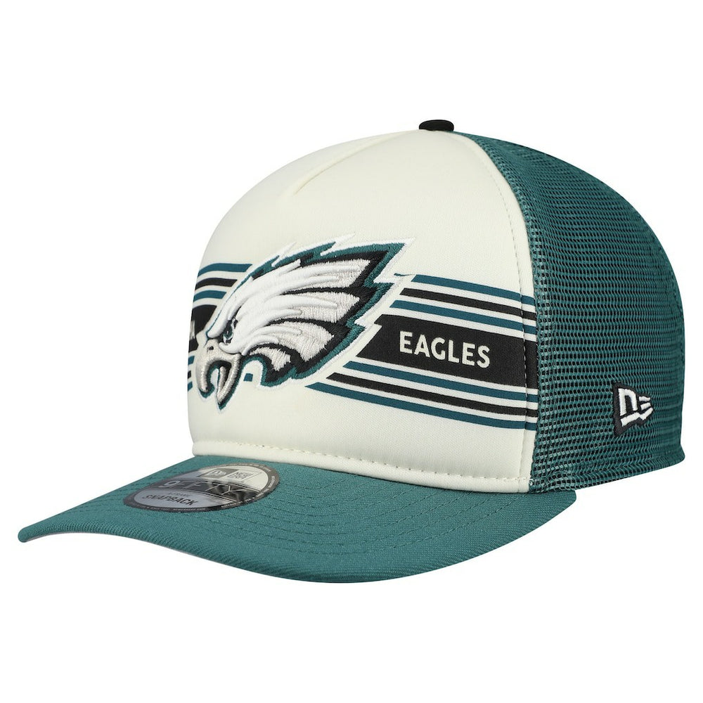 Philadelphia Eagles New Era Banner A-Frame 9FIFTY Snapback Hat - Cream/Midnight Green Hats