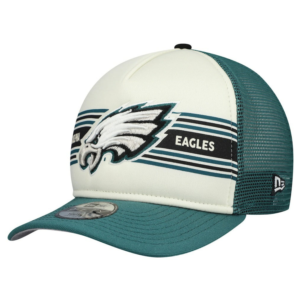 Philadelphia Eagles New Era Youth Banner 9FIFTY A-Frame Adjustable Trucker Hat - Cream/Midnight Green Hats
