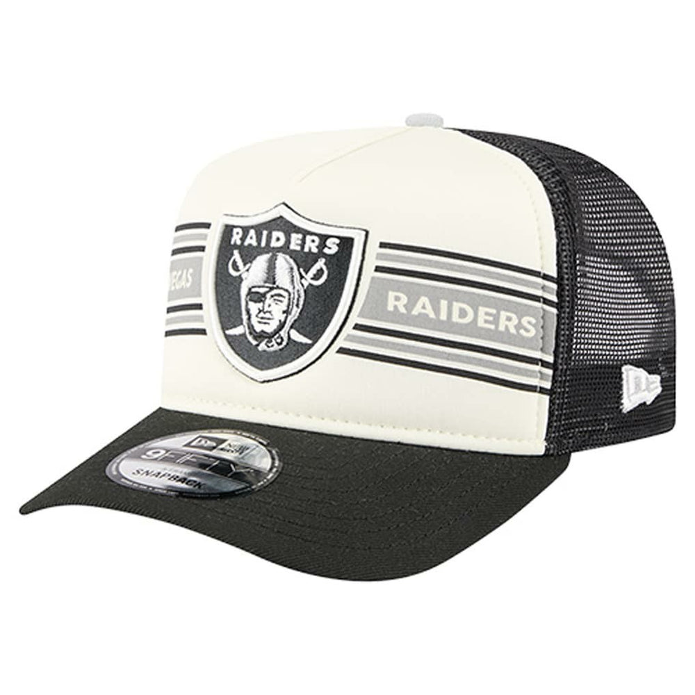Las Vegas Raiders New Era Youth Banner 9FIFTY A-Frame Adjustable Trucker Hat - Cream/Black Hats