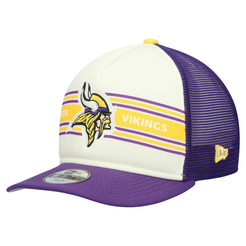Minnesota Vikings New Era Youth Banner 9FIFTY A-Frame Adjustable Trucker Hat - Cream/Purple Hats