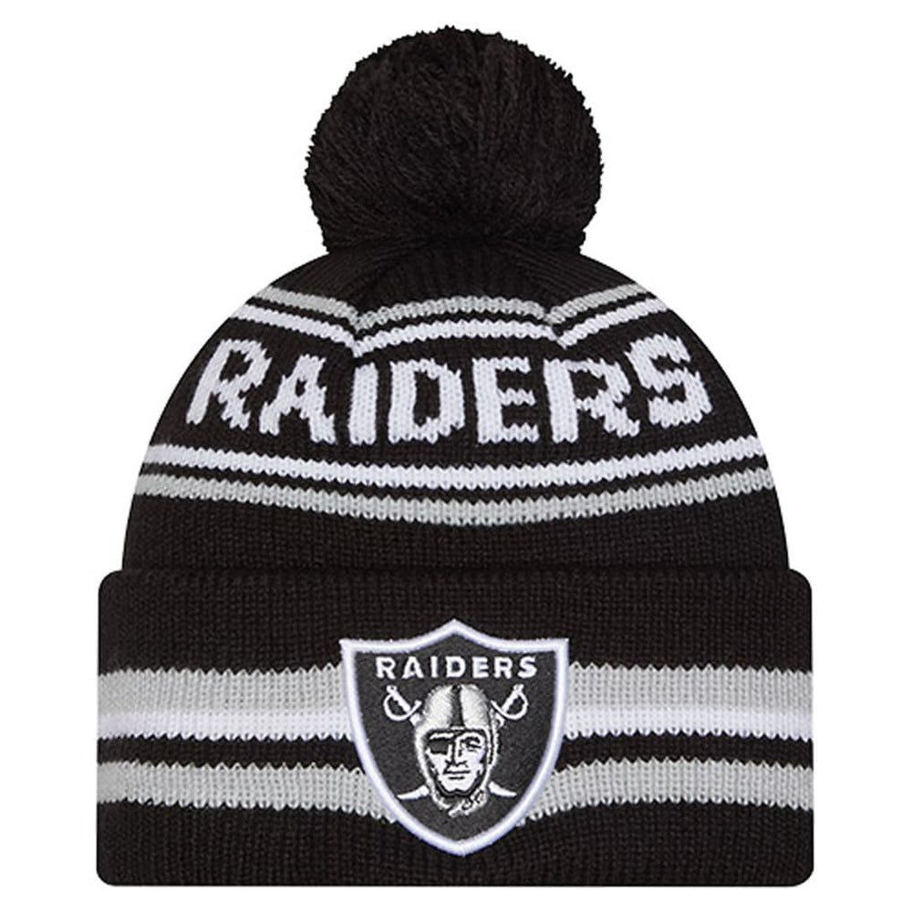 Las Vegas Raiders New Era Youth Classic Cuffed Knit Hat with Pom - Black Hats