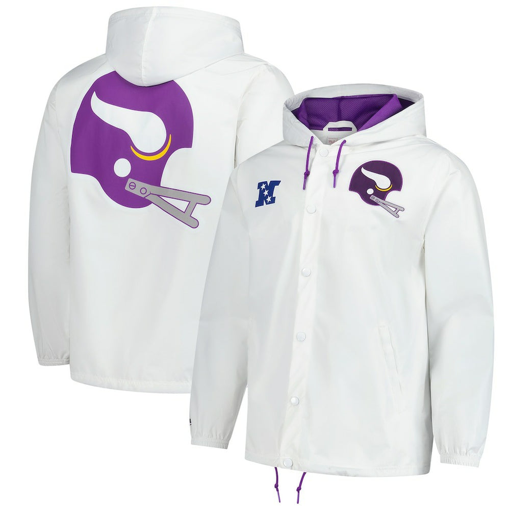 Minnesota Vikings Vintage Logo Coaches Full-Snap Hoodie Jacket - White Hoodies