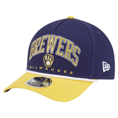 Milwaukee Brewers New Era Arch 9FORTY A-Frame M-Crown Adjustable Hat - Navy/Gold Hats