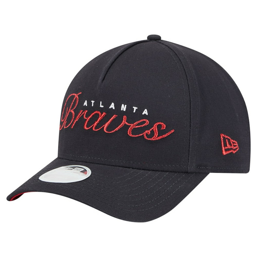 Atlanta Braves New Era Women's Metallic A-Frame 9FORTY Adjustable Hat - Navy Hats