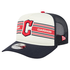 Cleveland Guardians New Era Banner A-Frame 9FIFTY Trucker Snapback Hat - Cream/Navy Hats