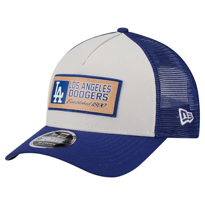 Los Angeles Dodgers New Era Text A-Frame Trucker 9FORTY Hat - Stone/Royal Hats