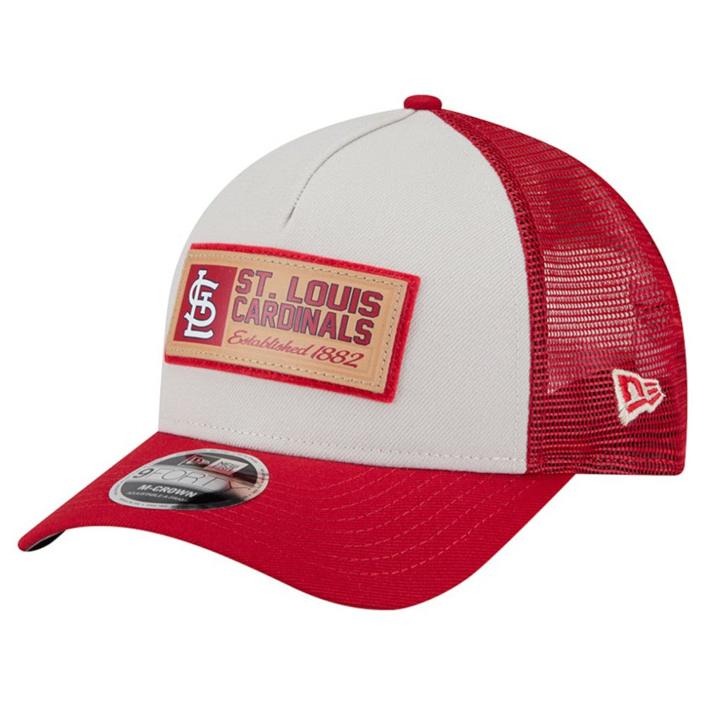 St. Louis Cardinals New Era Text A-Frame Trucker 9FORTY Hat - Stone/Red Hats