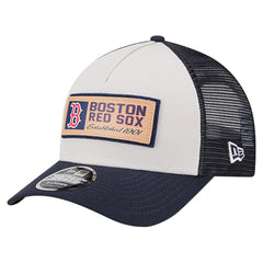 Boston Red Sox New Era Text A-Frame Trucker 9FORTY Hat - Stone/Navy Hats