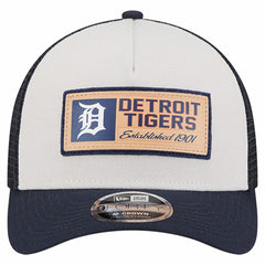 Detroit Tigers New Era Text A-Frame Trucker 9FORTY Hat - Stone/Navy Hats