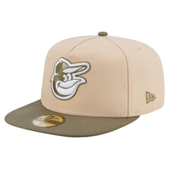 Baltimore Orioles New Era Two-Tone Color Pack A-Frame 59FIFTY Fitted Hat - Light Beige/Olive Hats