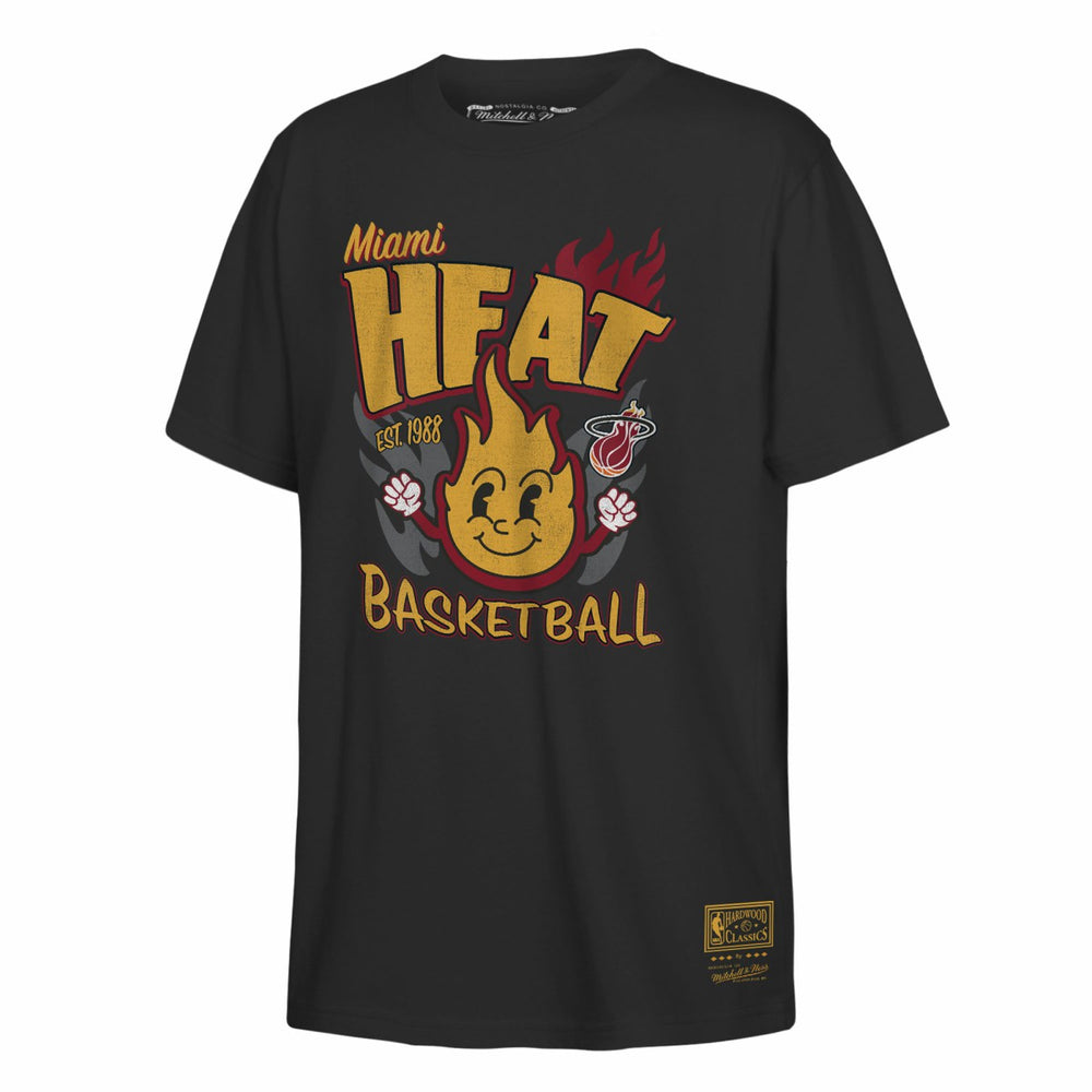 Miami Heat Youth Retro Mascot Script T-Shirt Black - Mitchell & Ness