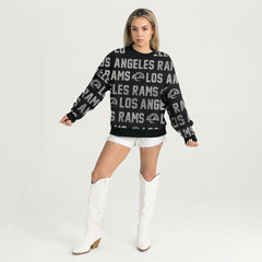 Los Angeles Rams Gameday Couture Women's Oversized Hype Era Rhinestone Text Sweatshirt - Black Sweatshirts