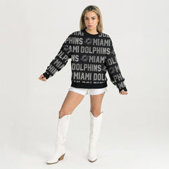 Miami Dolphins Gameday Couture Women's Oversized Hype Era Rhinestone Text Sweatshirt - Black Sweatshirts