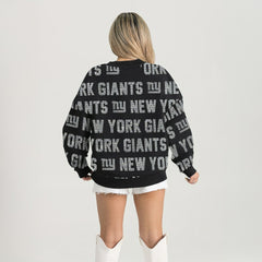 New York Giants Gameday Couture Women's Oversized Hype Era Rhinestone Text Sweatshirt - Black Sweatshirts