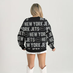 New York Jets Gameday Couture Women's Oversized Hype Era Rhinestone Text Sweatshirt - Black Sweatshirts