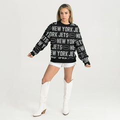 New York Jets Gameday Couture Women's Oversized Hype Era Rhinestone Text Sweatshirt - Black Sweatshirts