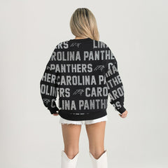 Carolina Panthers Gameday Couture Women's Oversized Hype Era Rhinestone Text Sweatshirt - Black Sweatshirts