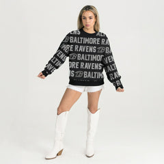 Baltimore Ravens Gameday Couture Women's Oversized Hype Era Rhinestone Text Sweatshirt - Black Sweatshirts
