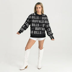 Buffalo Bills Gameday Couture Women's Oversized Hype Era Rhinestone Text Sweatshirt - Black Sweatshirts