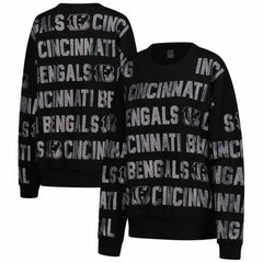 Cincinnati Bengals Gameday Couture Women's Oversized Hype Era Rhinestone Text Sweatshirt - Black Sweatshirts
