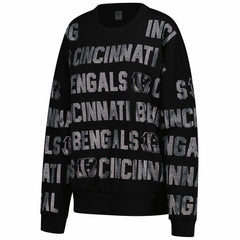 Cincinnati Bengals Gameday Couture Women's Oversized Hype Era Rhinestone Text Sweatshirt - Black Sweatshirts