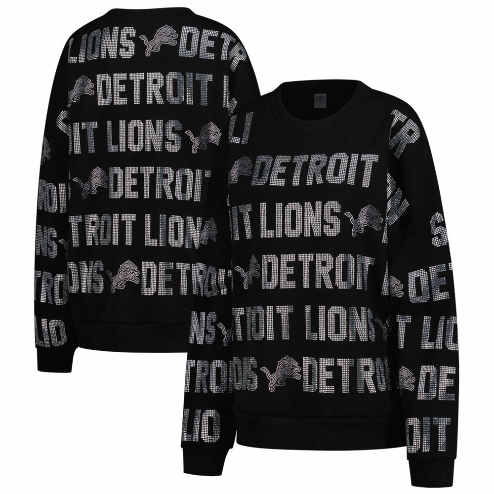Detroit Lions Gameday Couture Women's Oversized Hype Era Rhinestone Text Sweatshirt - Black Sweatshirts