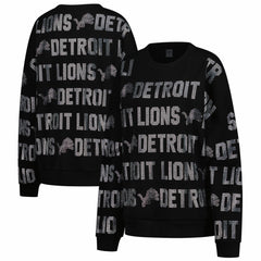 Detroit Lions Gameday Couture Women's Oversized Hype Era Rhinestone Text Sweatshirt - Black Sweatshirts