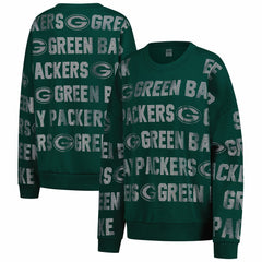 Green Bay Packers Gameday Couture Women's Oversized Hype Era Rhinestone Text Sweatshirt - Green Sweatshirts