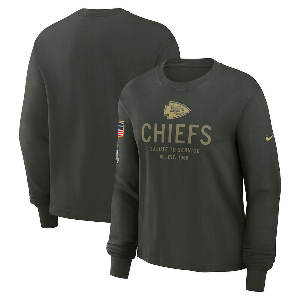 Kansas City Chiefs Women's 2025 Salute to Service Sideline Dri-FIT Long Sleeve T-Shirt - Dark Green T-shirts