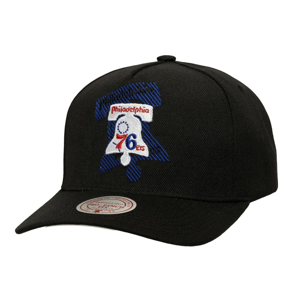 Philadelphia 76ers Tilted Pro Pinch Adjustable Hat Black - Mitchell & Ness