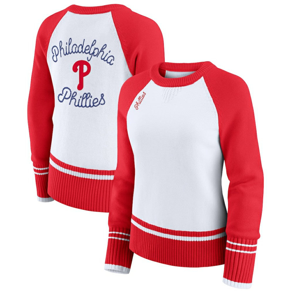 Philadelphia Phillies WEAR by Erin Andrews Women's Colorblock Raglan Sweater - White