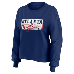 Atlanta Braves WEAR by Erin Andrews Women's Heavy Rugby Jersey Cropped Long Sleeve T-Shirt & Shorts Lounge Set - Navy Jerseys