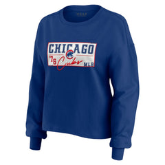 Chicago Cubs WEAR by Erin Andrews Women's Heavy Rugby Jersey Cropped Long Sleeve T-Shirt & Shorts Lounge Set - Royal Jerseys