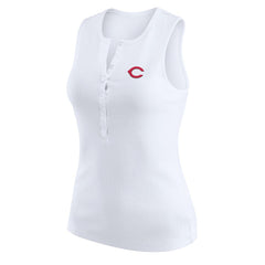 Cincinnati Reds WEAR by Erin Andrews Women's Rib-Knit Henley Tank Top - White Tanks
