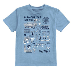 Manchester City Vive La Fete Youth Impressions Artwork T-Shirt Sky Blue