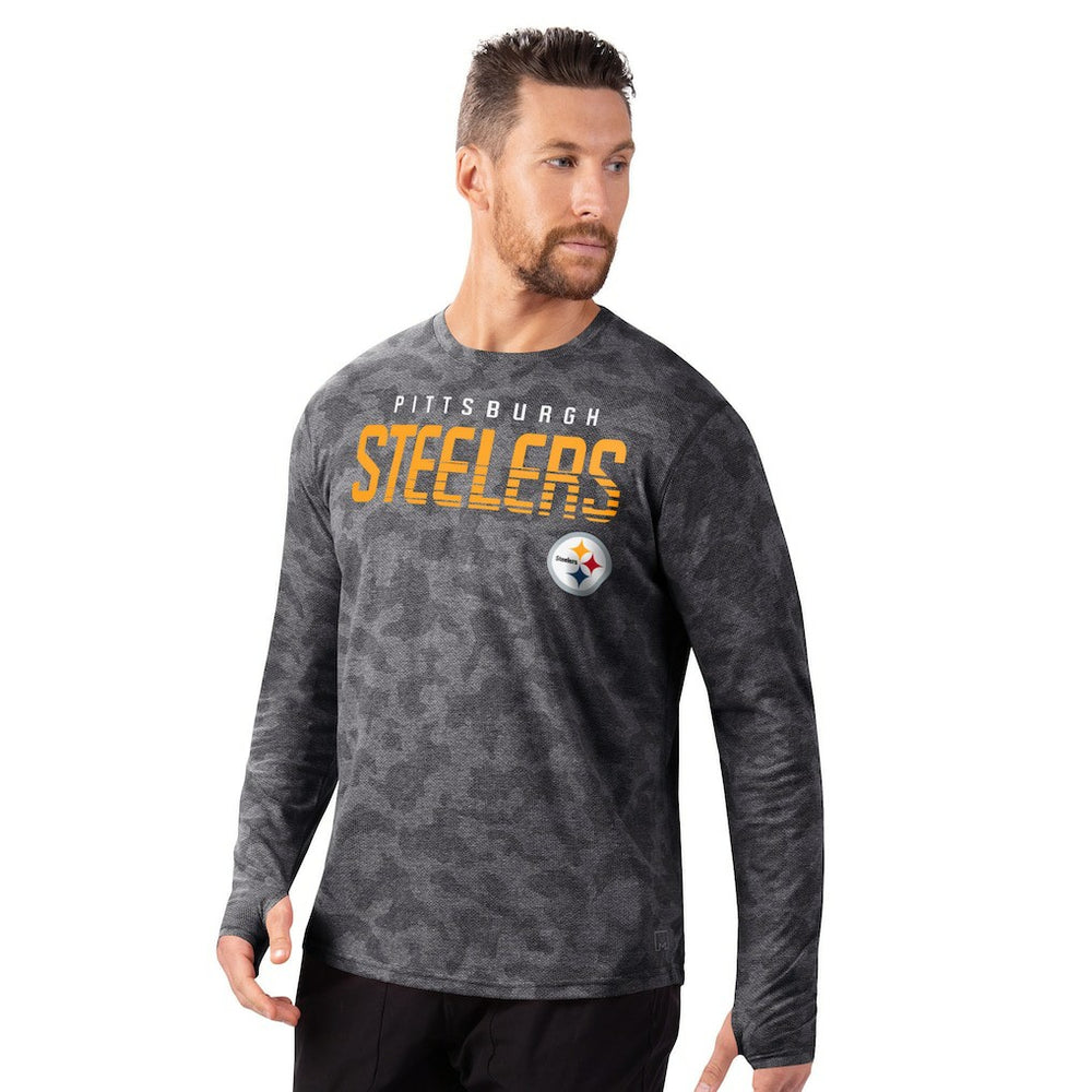 Pittsburgh Steelers MSX by Michael Strahan Performance Camo Long Sleeve T-Shirt - Black T-shirts