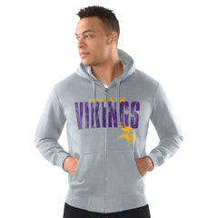 Minnesota Vikings Starter Distressed Classic Full-Zip Hoodie - Heather Gray Hoodies